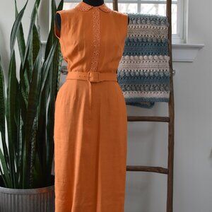 Vintage Dynasty Linen Midi Pencil Dress